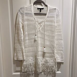 White Crochet Fringe Sweater
